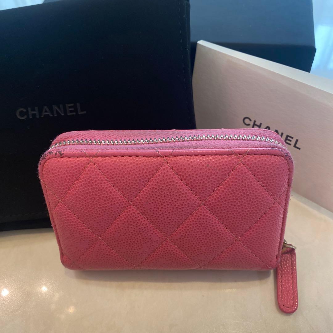 CHANEL パース　ピンク　キャビアスキン　ケース　箱　保存袋有り