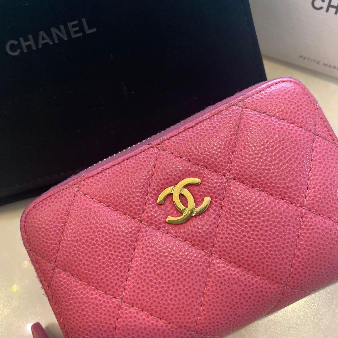 CHANEL パース　ピンク　キャビアスキン　ケース　箱　保存袋有り