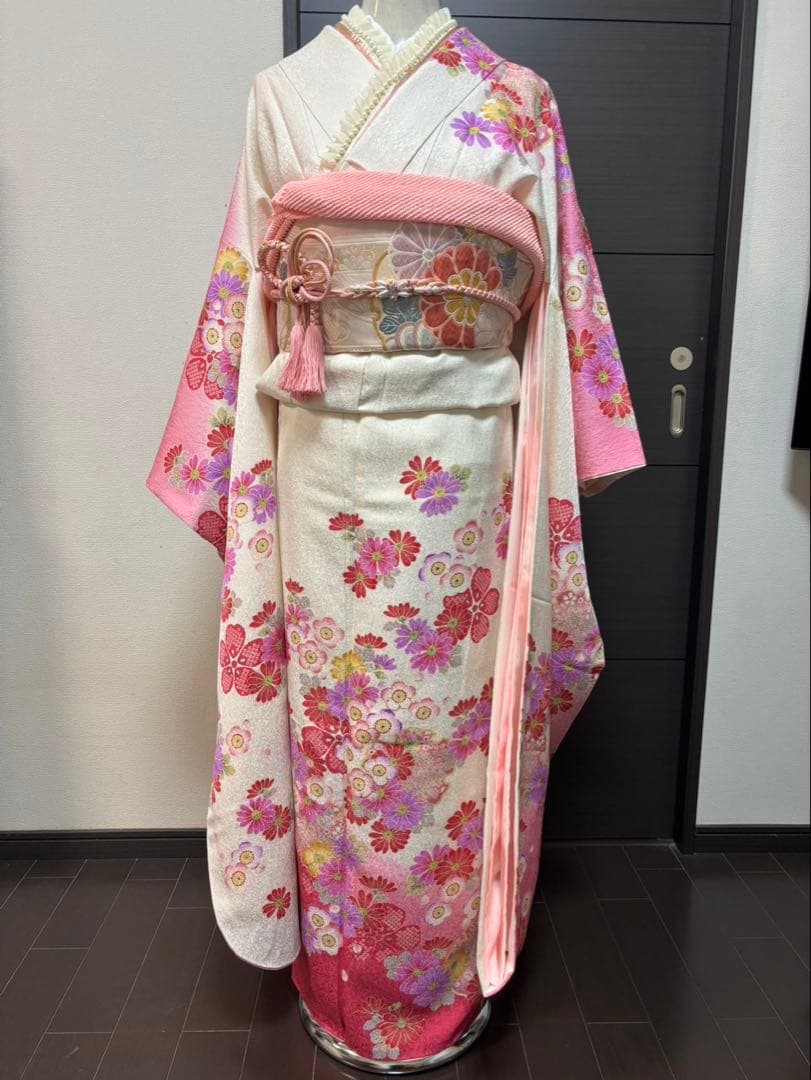 ピンク系花柄振袖セット