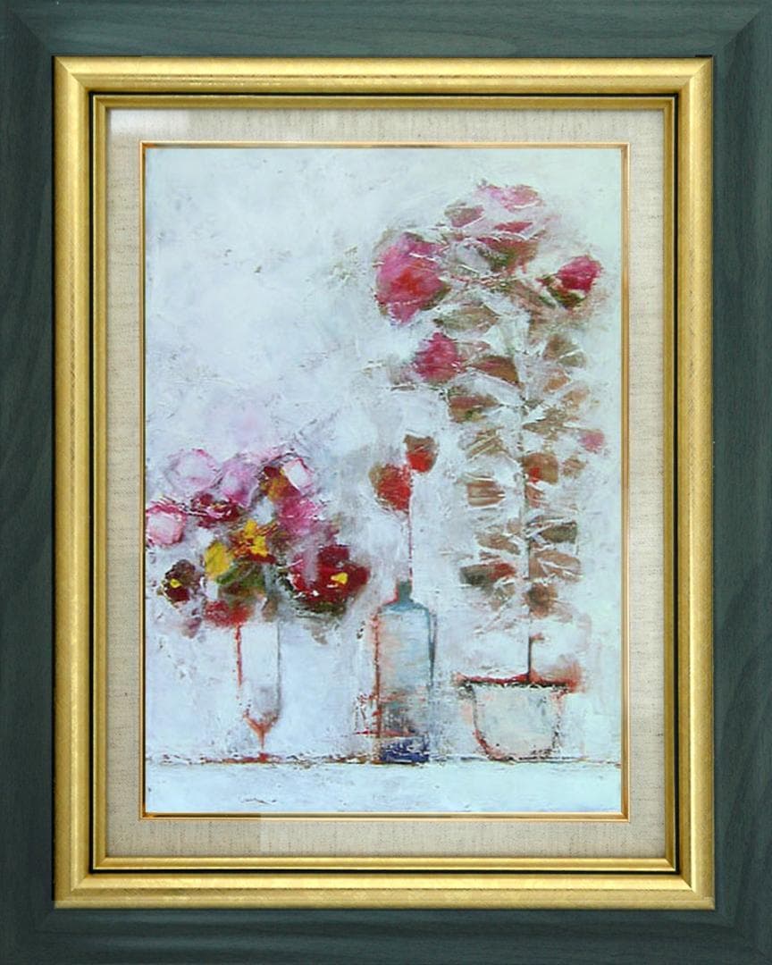 油絵 菅家令子 絵 絵画 インテリア 額付き(黒) uF6-071102 花