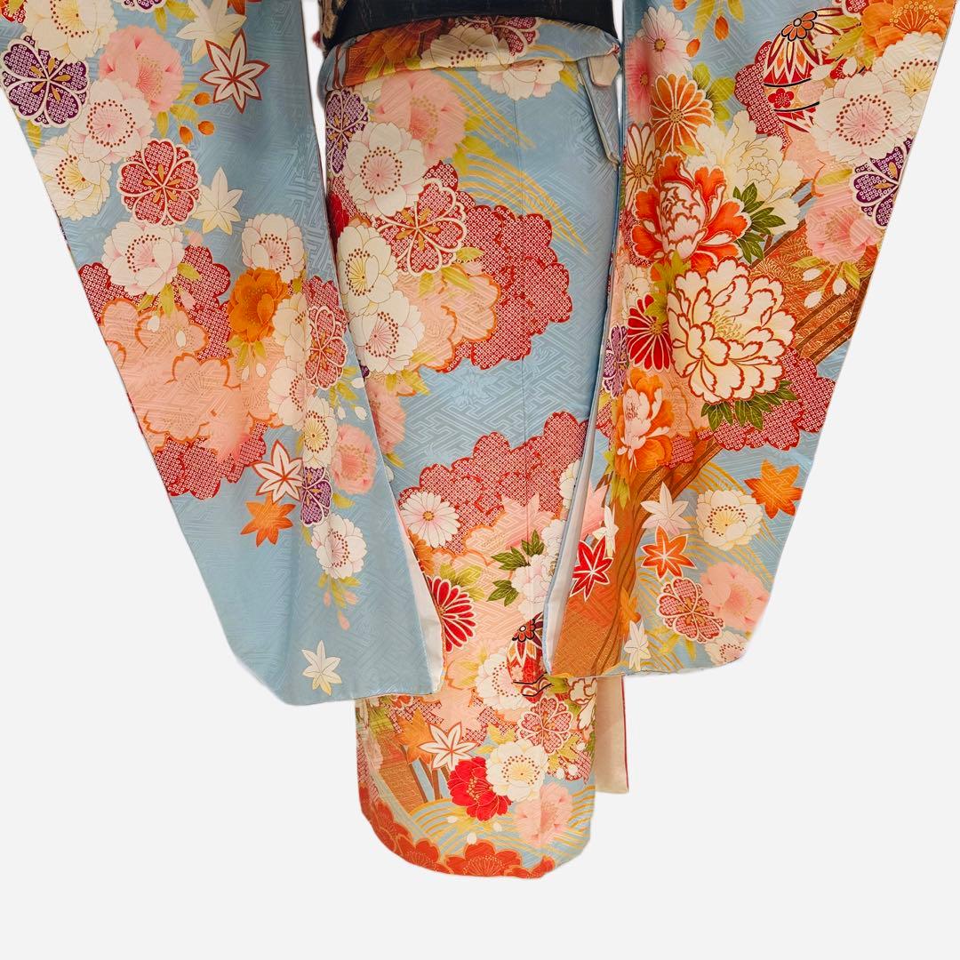 振袖 正絹 古典柄 水色 正統派 6点セット