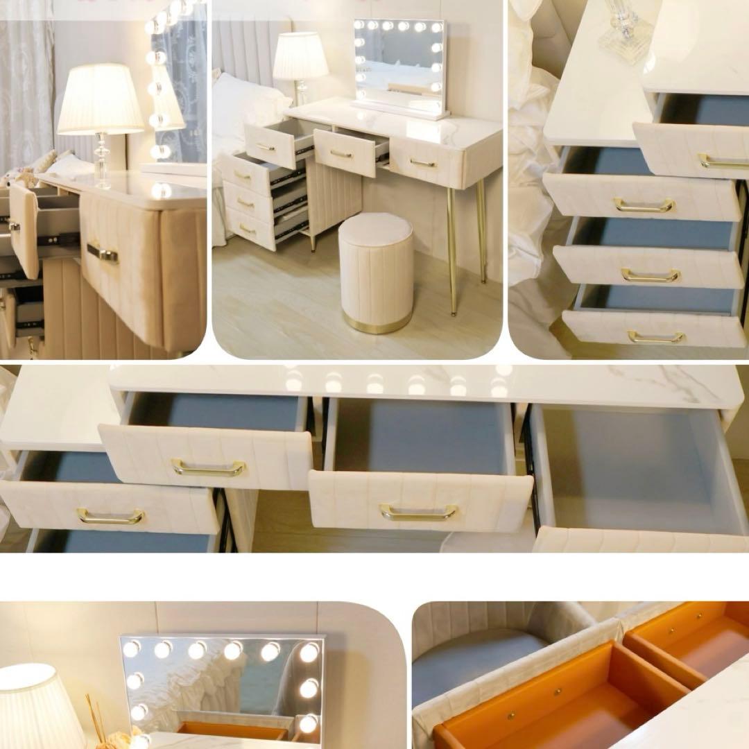 みぃ♡オーダー家具 大理石風ドレッサー ベロア ドレッサー イス付き