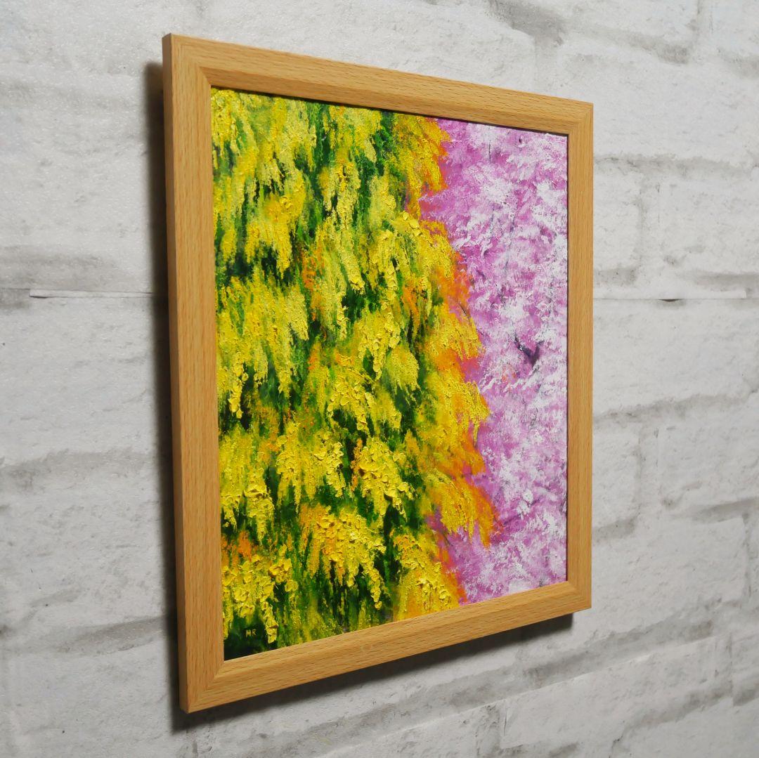 油絵 油彩 油彩画 絵 絵画【ミモザと桜】