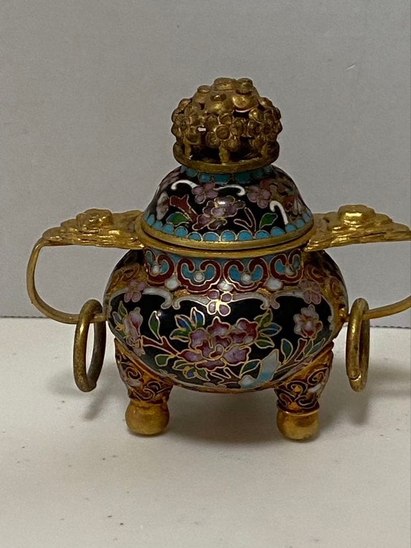 中国美術 七宝焼三足香爐 銅製 年代物