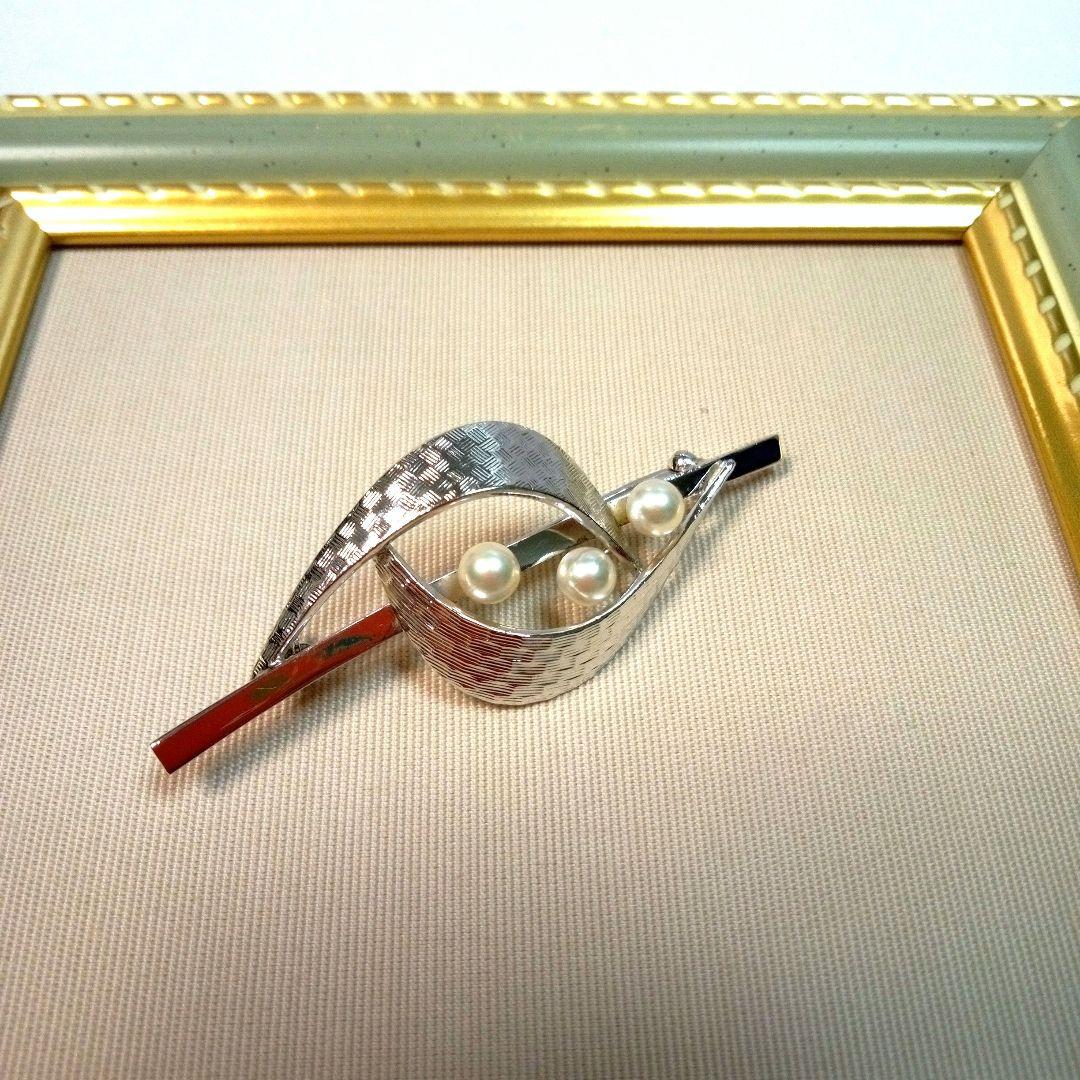 MIKIMOTO シルバー リーフ型 ヴィンテージブローチ