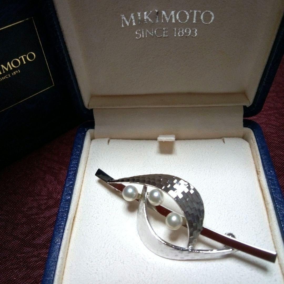 MIKIMOTO シルバー リーフ型 ヴィンテージブローチ