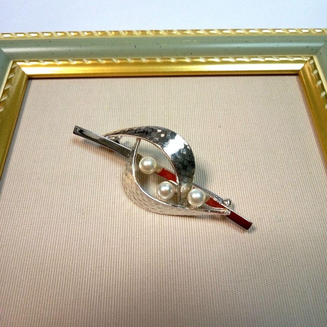 MIKIMOTO シルバー リーフ型 ヴィンテージブローチ