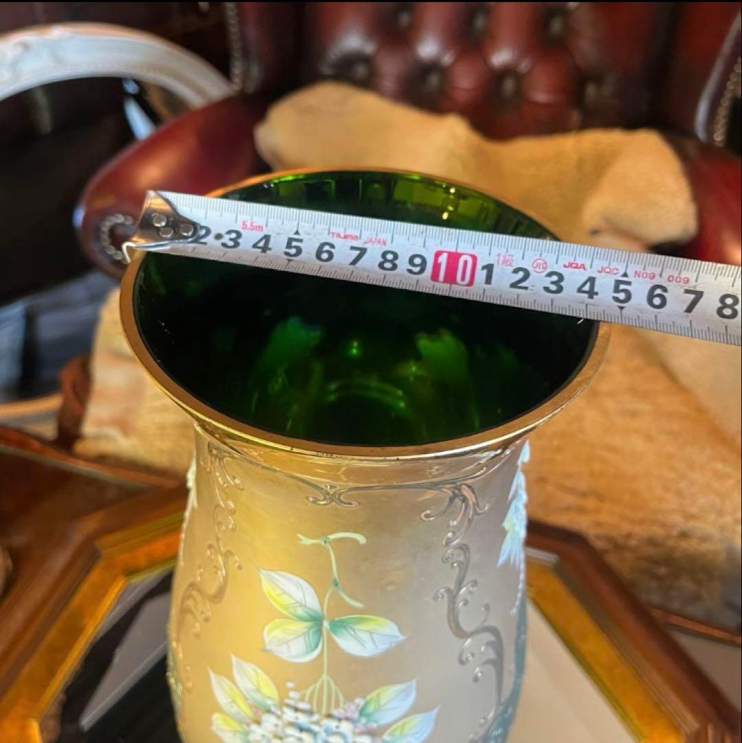 湯布院アンティーク ベネチアンガラス フラワーベース大花瓶 ハンドメイドグリーン