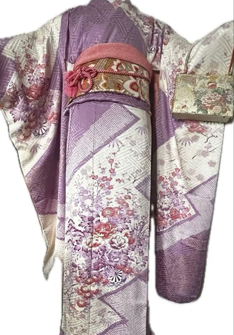 三越購入品・高級振袖フルセット紫✖︎白駒刺繍金彩