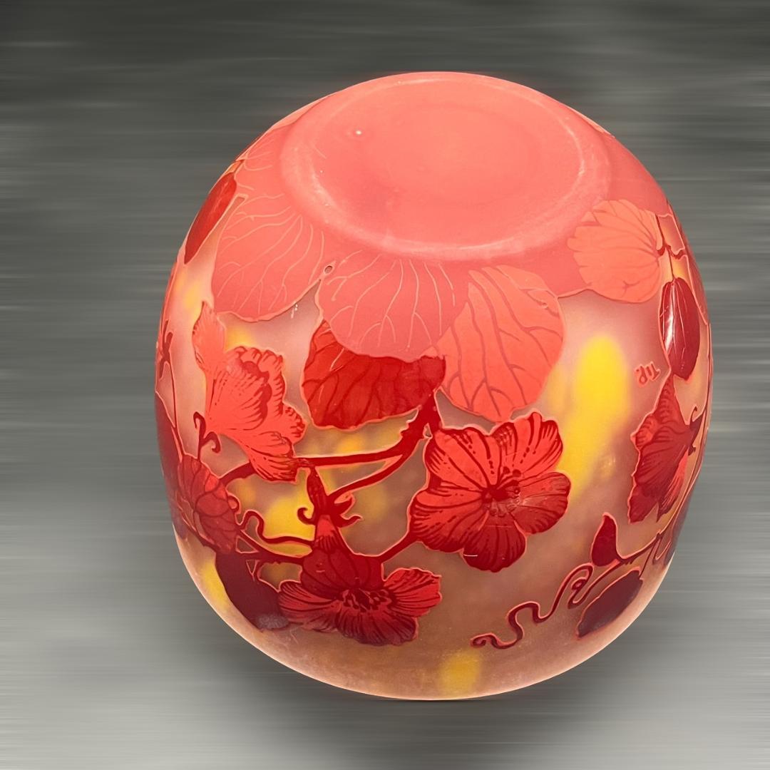 【証明書】エミールガレ　ボンボニエール　カメオ彫り　被せガラス　高さ17cm