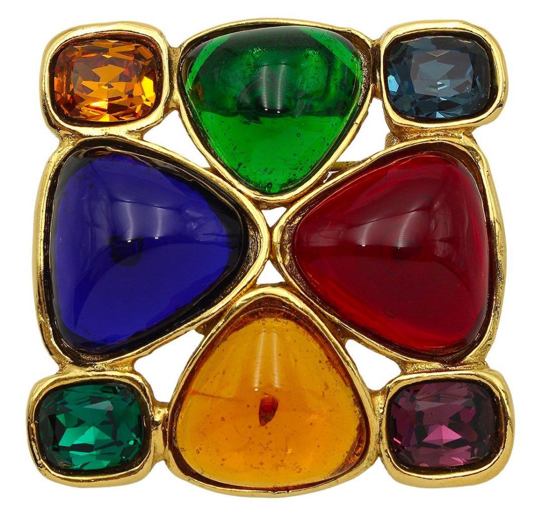 C2776 美品!! シャネル グリポアカラーストーン ブローチ