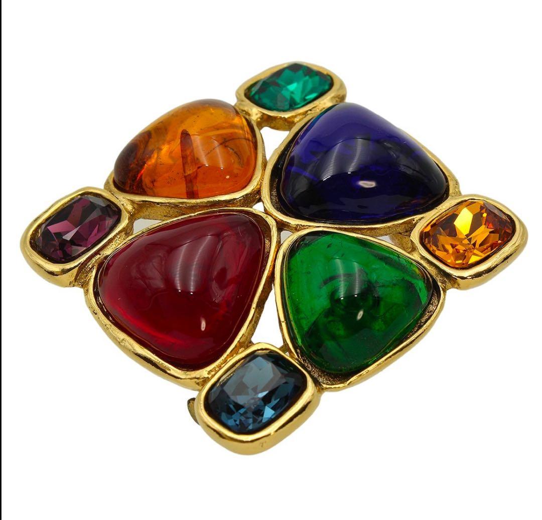 C2776 美品!! シャネル グリポアカラーストーン ブローチ