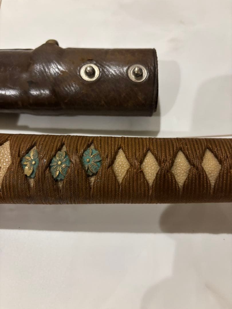 今月価格　希少　レア　日本軍 木鞘 革巻き 日本刀　模造刀　儀礼刀　年代物　軍刀