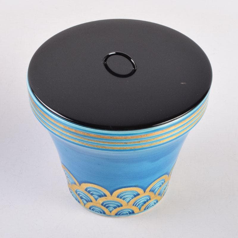 茶道具　京焼　平安昭阿弥造　浅葱　末広形　水指　共箱　C　8415A