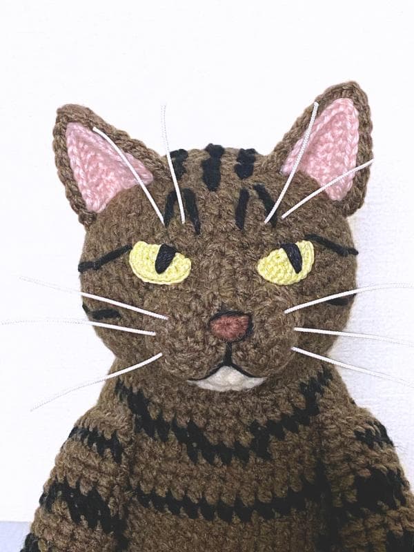 いっしょにおでかけ♪フード付きマフラーのキジトラ猫さんのあみぐるみ