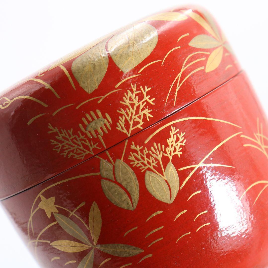 塗師 大端宗閑作 鵬雲斎好 春草蒔絵 一閑 大棗 茶道具 共箱　V935