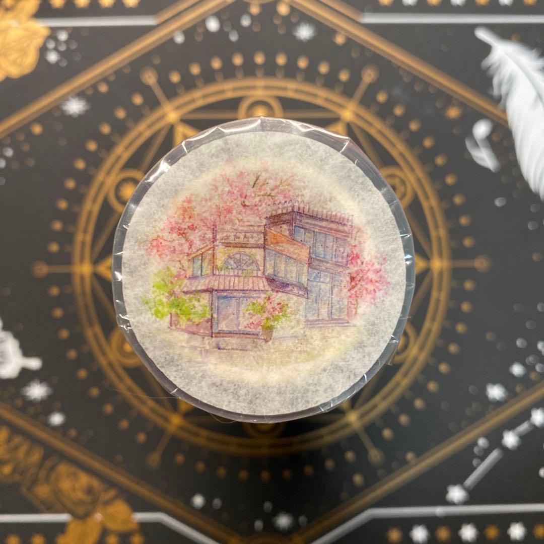 【9080】海外　マステ　5m巻　PETマスキングテープ　桜　木　戸建て　背景系