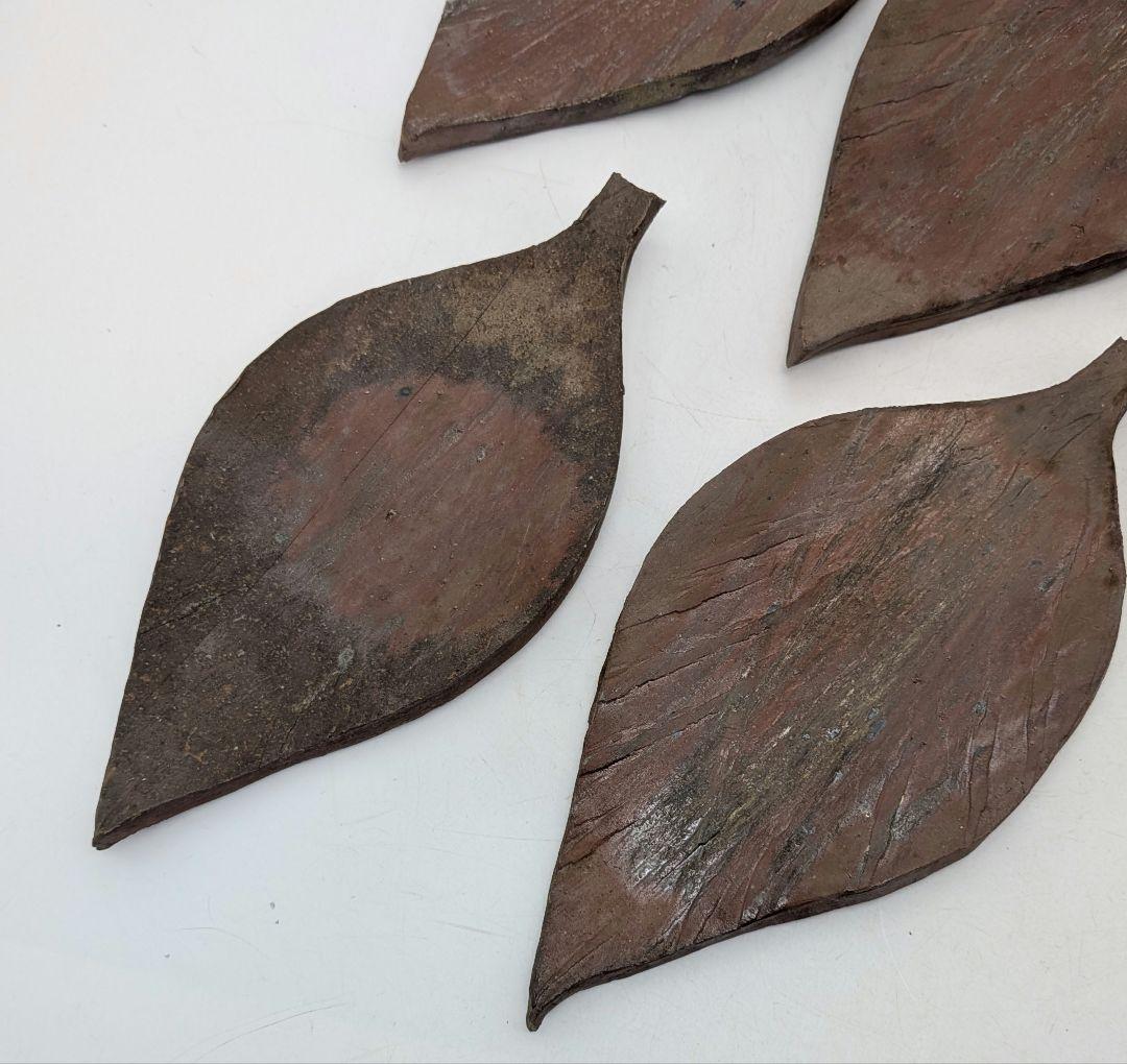 藤原陶臣 備前焼 葉皿5客 共箱 食器 菓子皿 菓子器 取り皿 銘々皿 緋襷