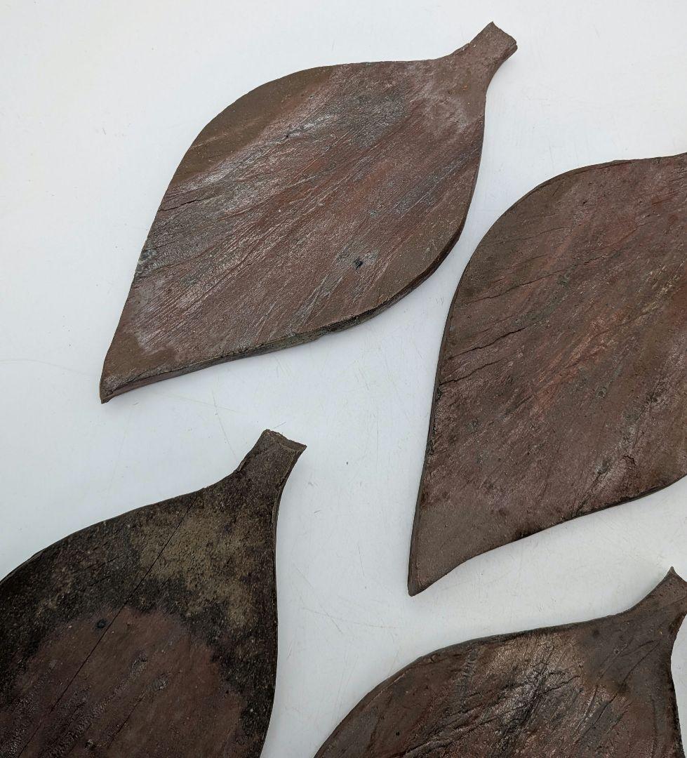 藤原陶臣 備前焼 葉皿5客 共箱 食器 菓子皿 菓子器 取り皿 銘々皿 緋襷