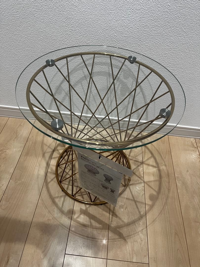 フランフラン　マーリアサイドテーブル　クリア×ゴールド φ500