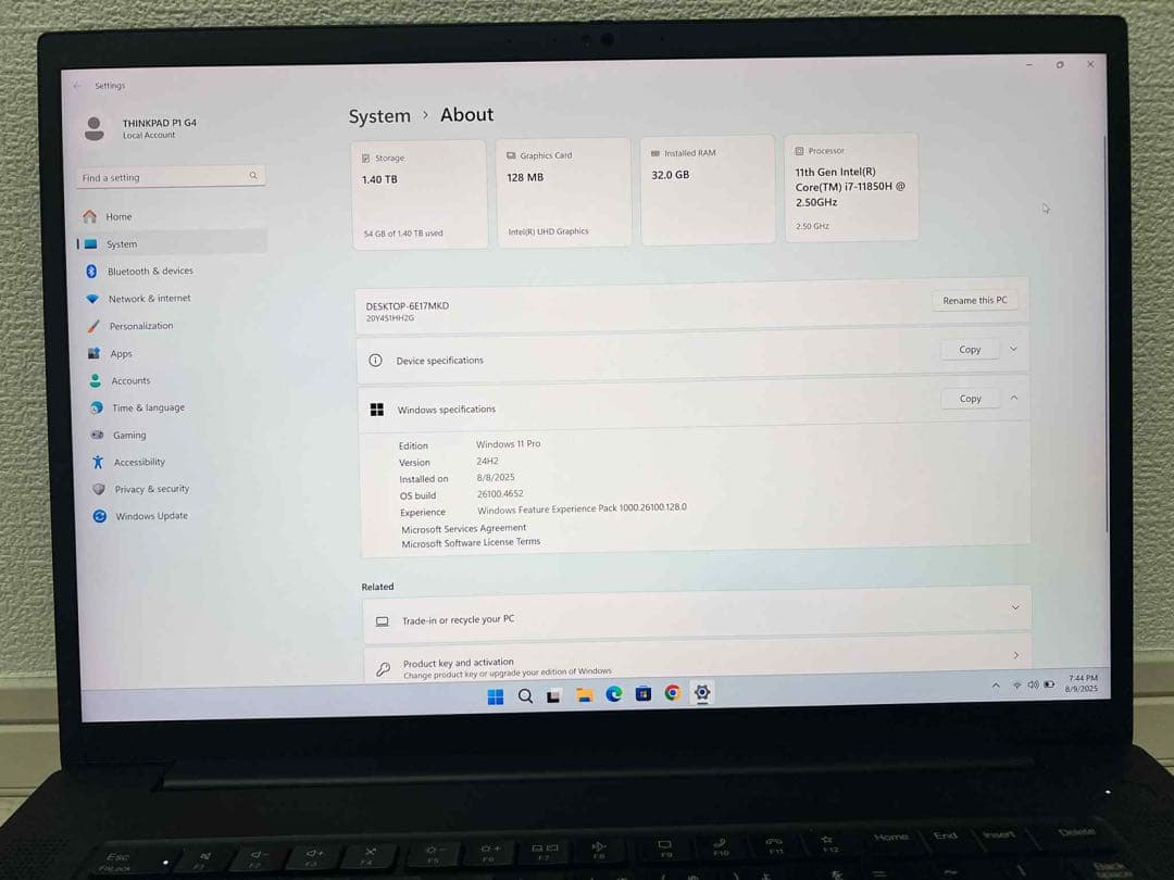 ノートPCケース ThinkPad P1 Gen 4 i7 11850H 32gb 1.5T