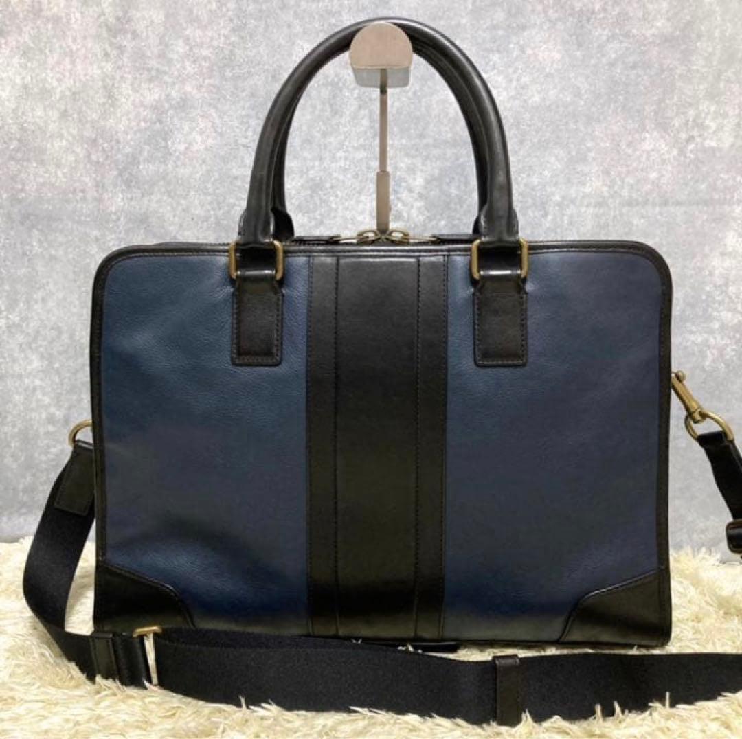 【極美品】COACH コーチ ビジネスバッグ レザー 本革 ショルダー ネイビー