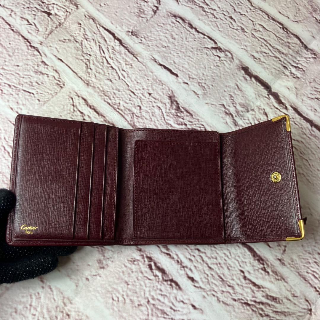 カルティエ✨がま口 ゴールド金具 三つ折り財布 マストライン 本革 レザー