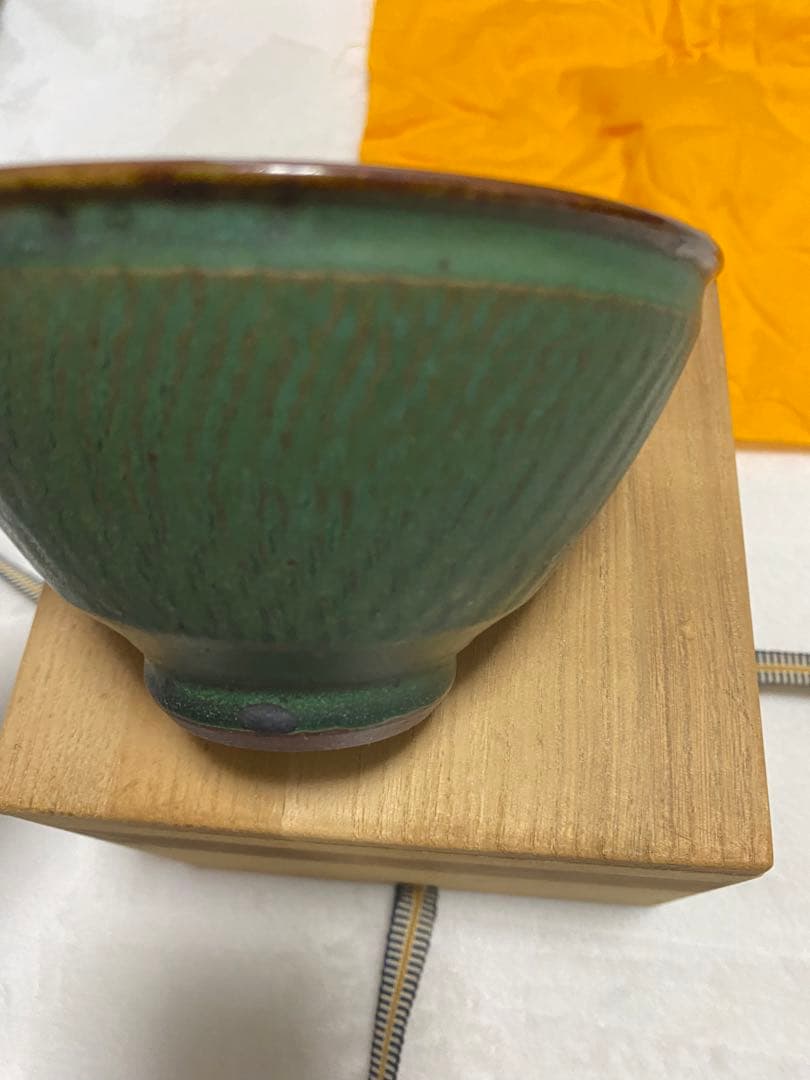 新品　未使用　九谷焼　光仙窯　青紬　抹茶椀　茶道具　天目茶碗