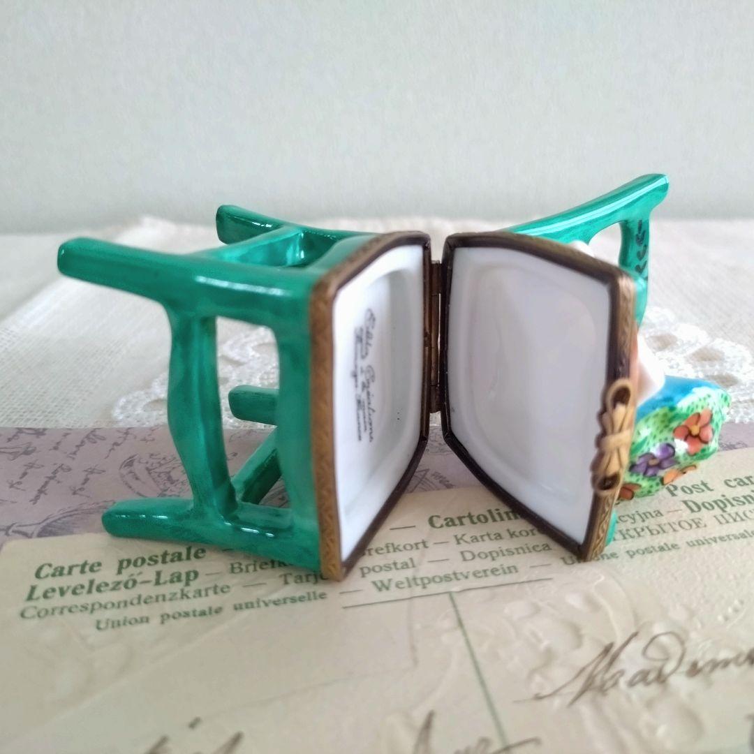 リモージュボックス　猫　ネコ　椅子　花束　ブーケ　手紙　フランス製　ヴィンテージ