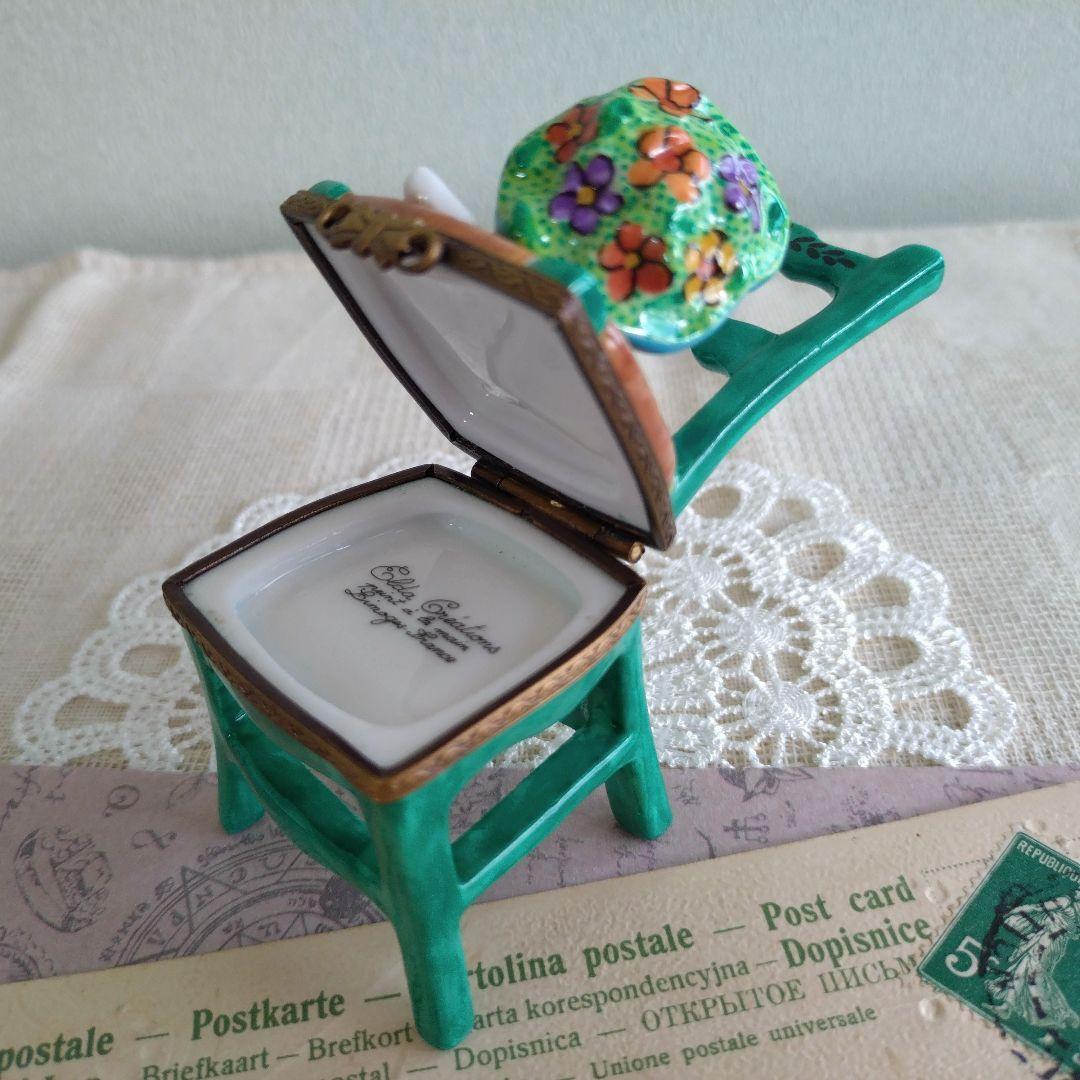 リモージュボックス　猫　ネコ　椅子　花束　ブーケ　手紙　フランス製　ヴィンテージ