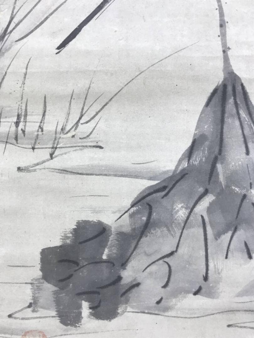 模写/長谷川等伯/蓮に小禽図/ハスにセキレイ図/花鳥図/掛軸☆宝船☆AH-802