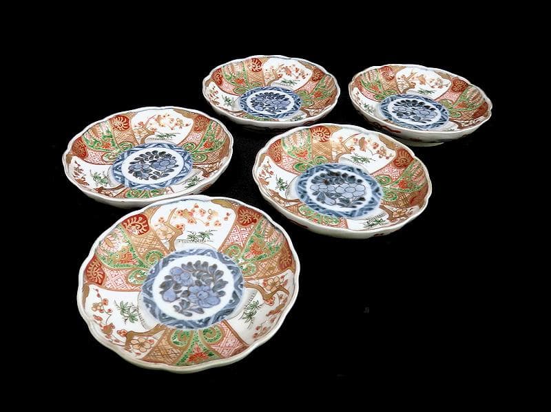 古伊万里　金襴手　牡丹に松竹梅の図　４寸皿　５枚　C782AS-CFj