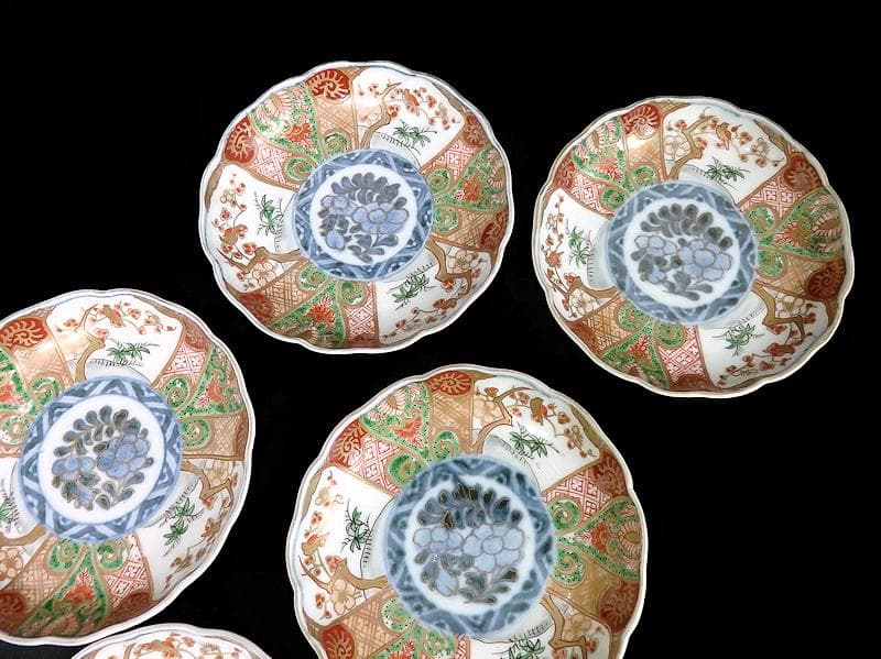 古伊万里　金襴手　牡丹に松竹梅の図　４寸皿　５枚　C782AS-CFj