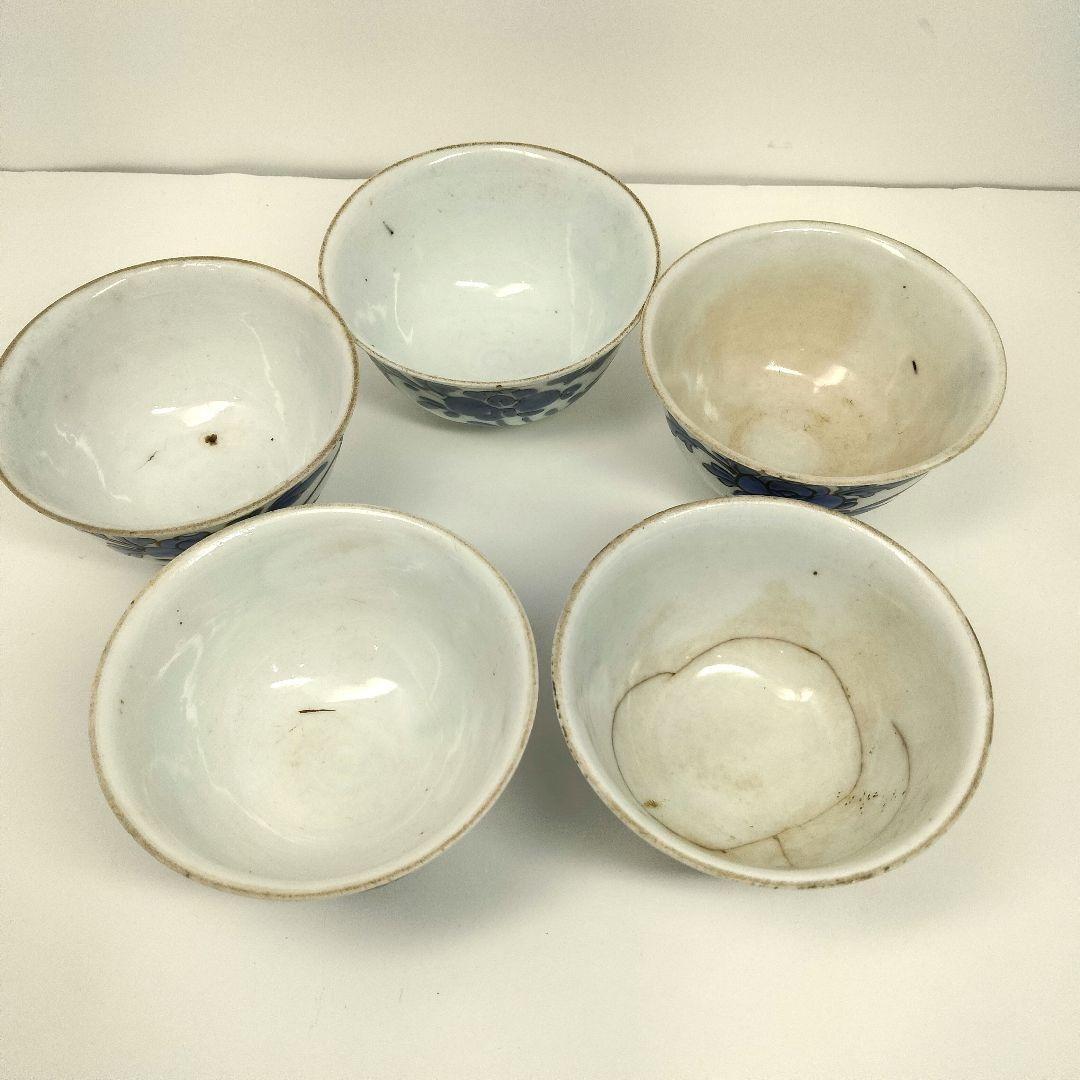 Ｗ126-1 中国 南京 古染付煎茶碗 10客 漢詩花弦図