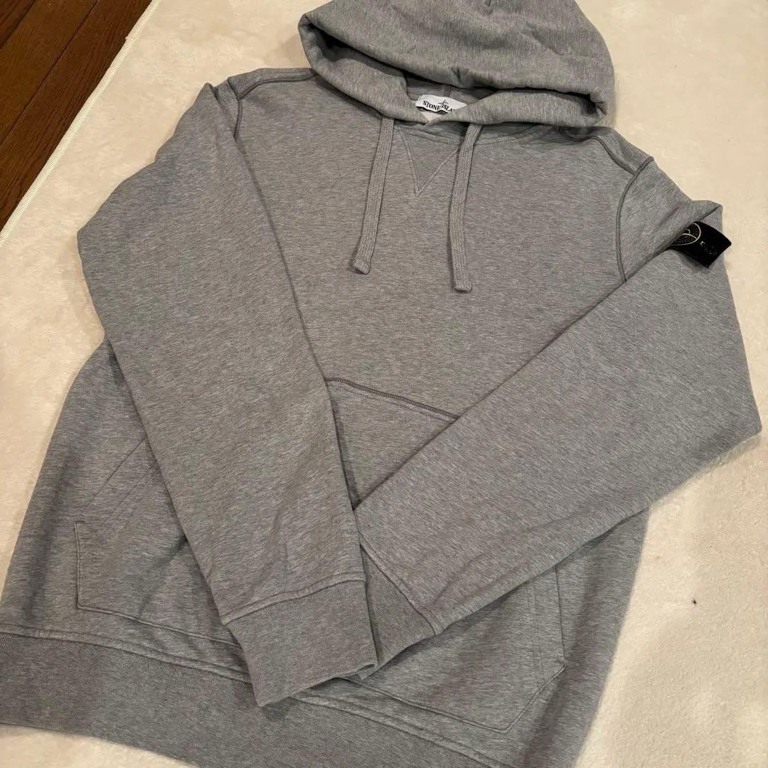 【美品】STONE  ロゴパッチ付きスウェットパーカー グレー XL