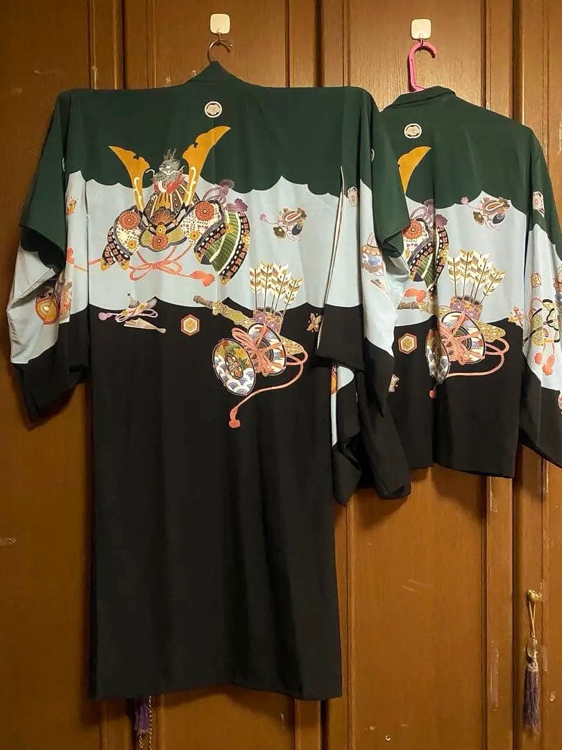 男児　5 歳　七五三　正絹　ちりめん着物　ビンテージ　京都 羽織+着物セット