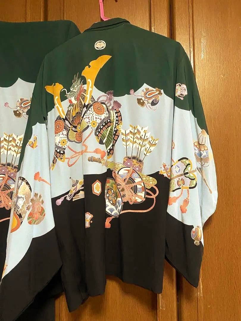 男児　5 歳　七五三　正絹　ちりめん着物　ビンテージ　京都 羽織+着物セット