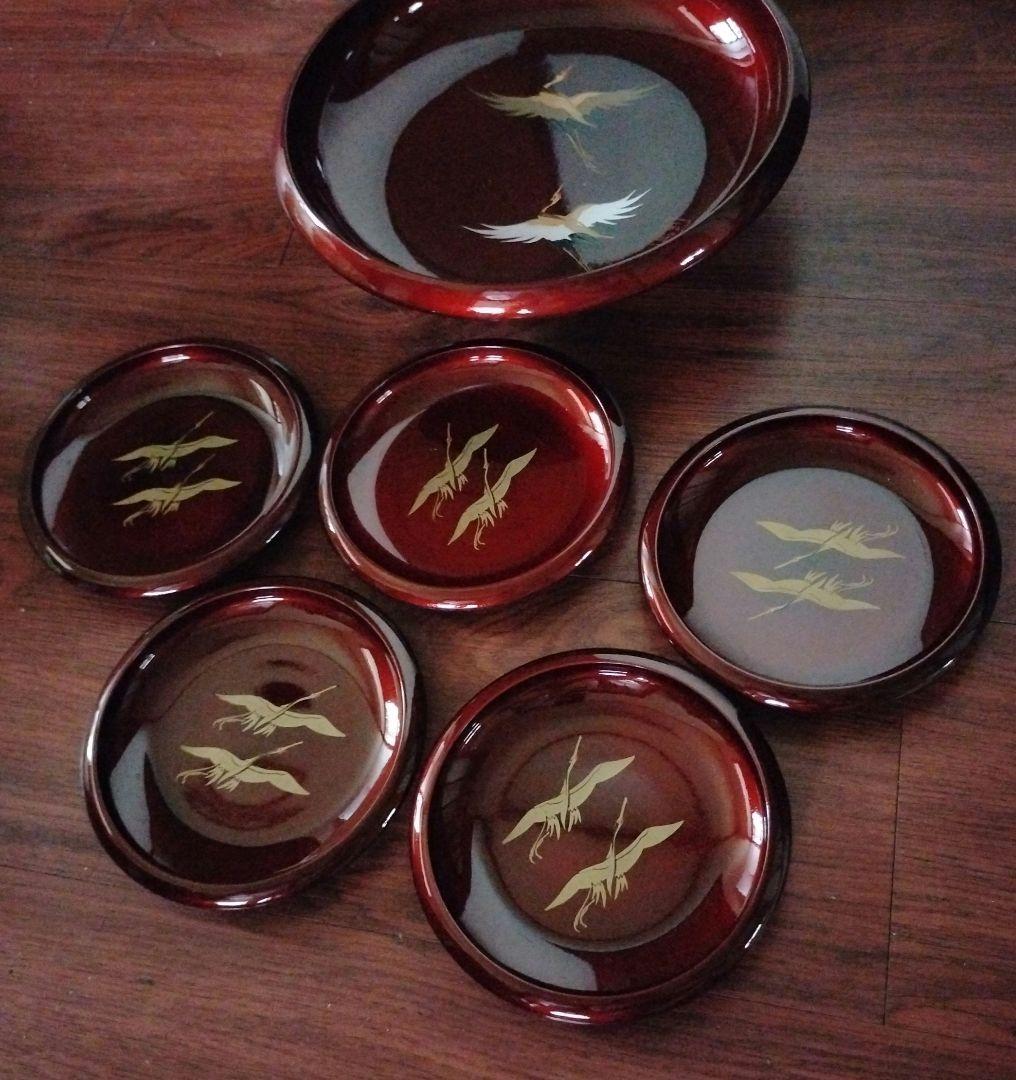 レトロ　ヴィンテージ　手書き蒔絵　鶴　奥州仙台玉虫ぬり　漆塗り　漆器　菓子器