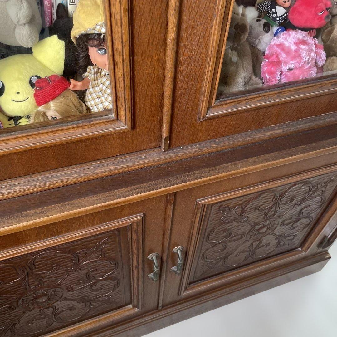 アンティーク　木製ガラス扉キャビネット　本棚　飾り棚　箪笥　書棚　昭和レトロ