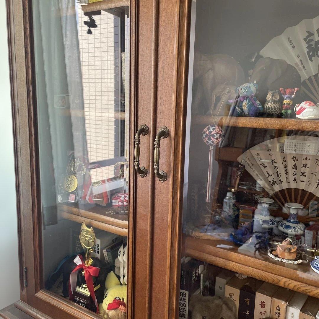 アンティーク　木製ガラス扉キャビネット　本棚　飾り棚　箪笥　書棚　昭和レトロ