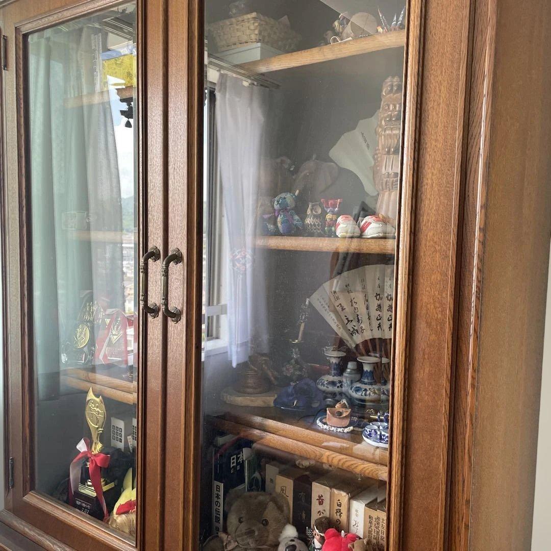 アンティーク　木製ガラス扉キャビネット　本棚　飾り棚　箪笥　書棚　昭和レトロ