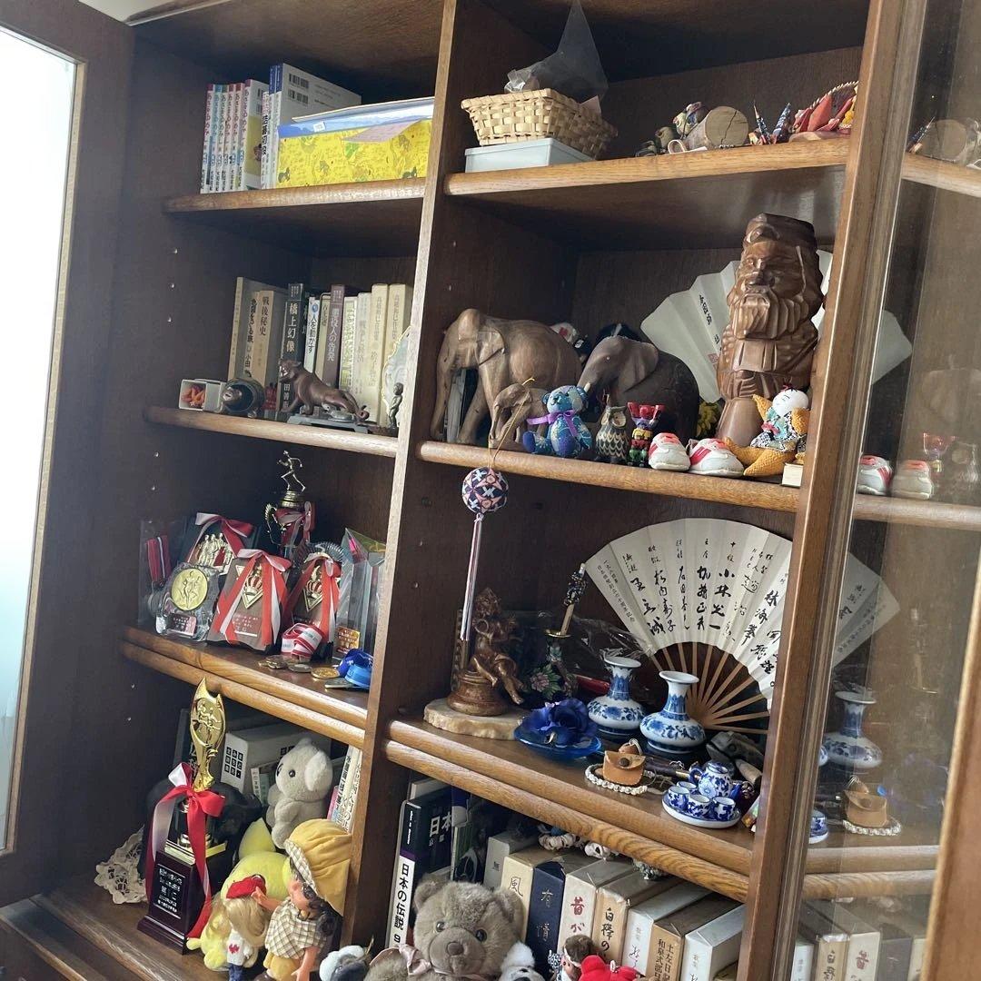 アンティーク　木製ガラス扉キャビネット　本棚　飾り棚　箪笥　書棚　昭和レトロ