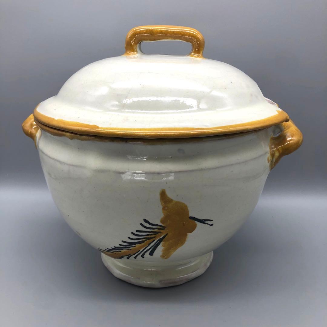 メキシコプエブラタラベラ焼ビンテージ陶器伝統工芸バード鳥蓋付きチューリンポット