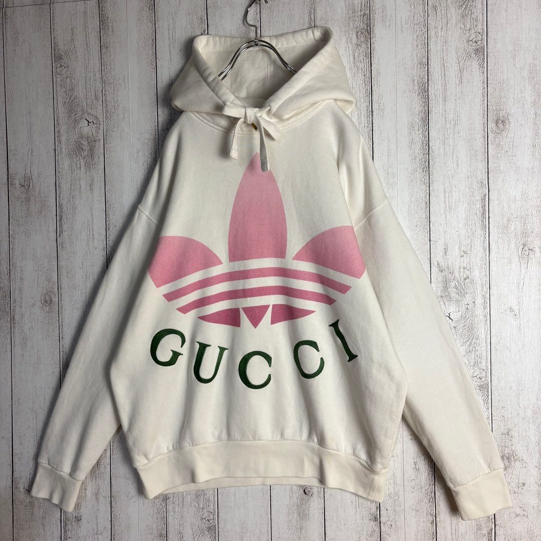 366【美品】グッチ×アディダス☆刺繍＆プリント入りコラボパーカー ユニセックス