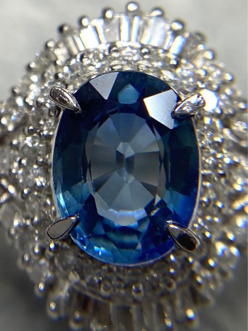 たまこ44.ブルーサファイア ダイヤモンド プラチナ リング