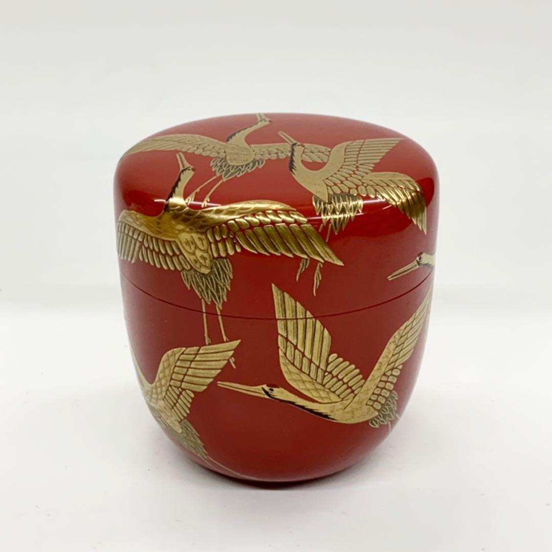 【大棗　朱鶴蒔絵】高蒔絵　内銀　市川準斎