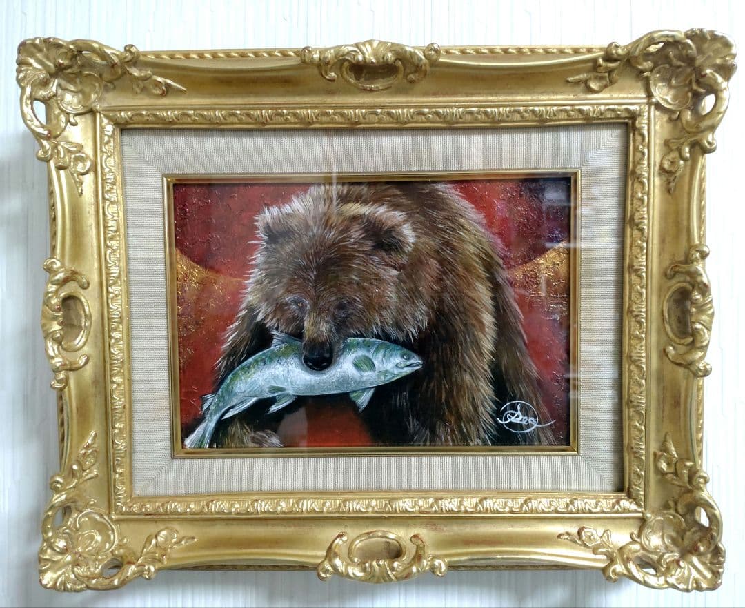 クマの油絵【覇者】1点物の原画◆作者サイン入り/SMサイズキャンバス