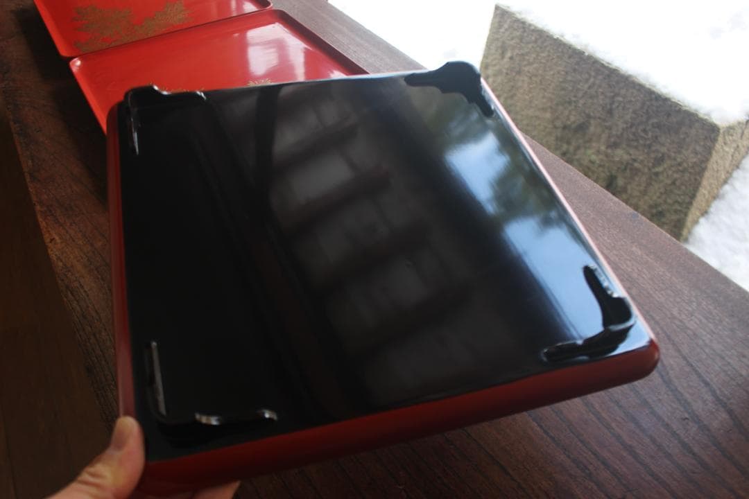 デッドストック！時代朱漆に優美な松蒔絵の映える小ぶり膳（検輪島塗お膳お盆懐石盆