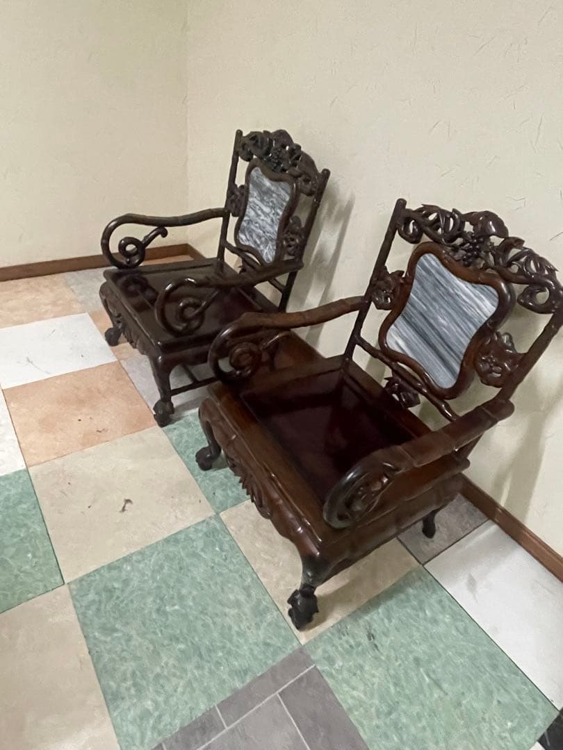 s*e様 アジアン家具 木製彫刻チェア 2脚セットセンターテーブル