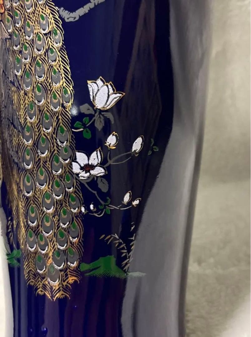 【金彩　花瓶】《キジ、木蓮 図柄》（高さ 約24センチ）